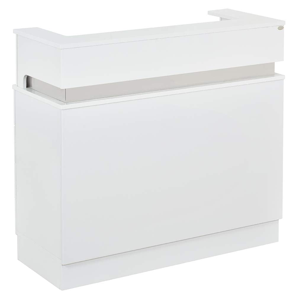 Dir Reception Desk, Receptionist Area Counter with LED Lights in White LANGARA