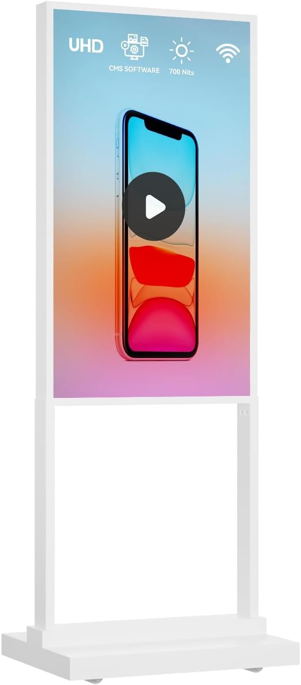 Canlarriz 32 inch Digital Signage Kiosk 700 nits FHD Ultra-Bright Advertising Screen Floor Standing Digital Poster for Retail Displays and Trade Show Display Free Web Content Editor Android USB