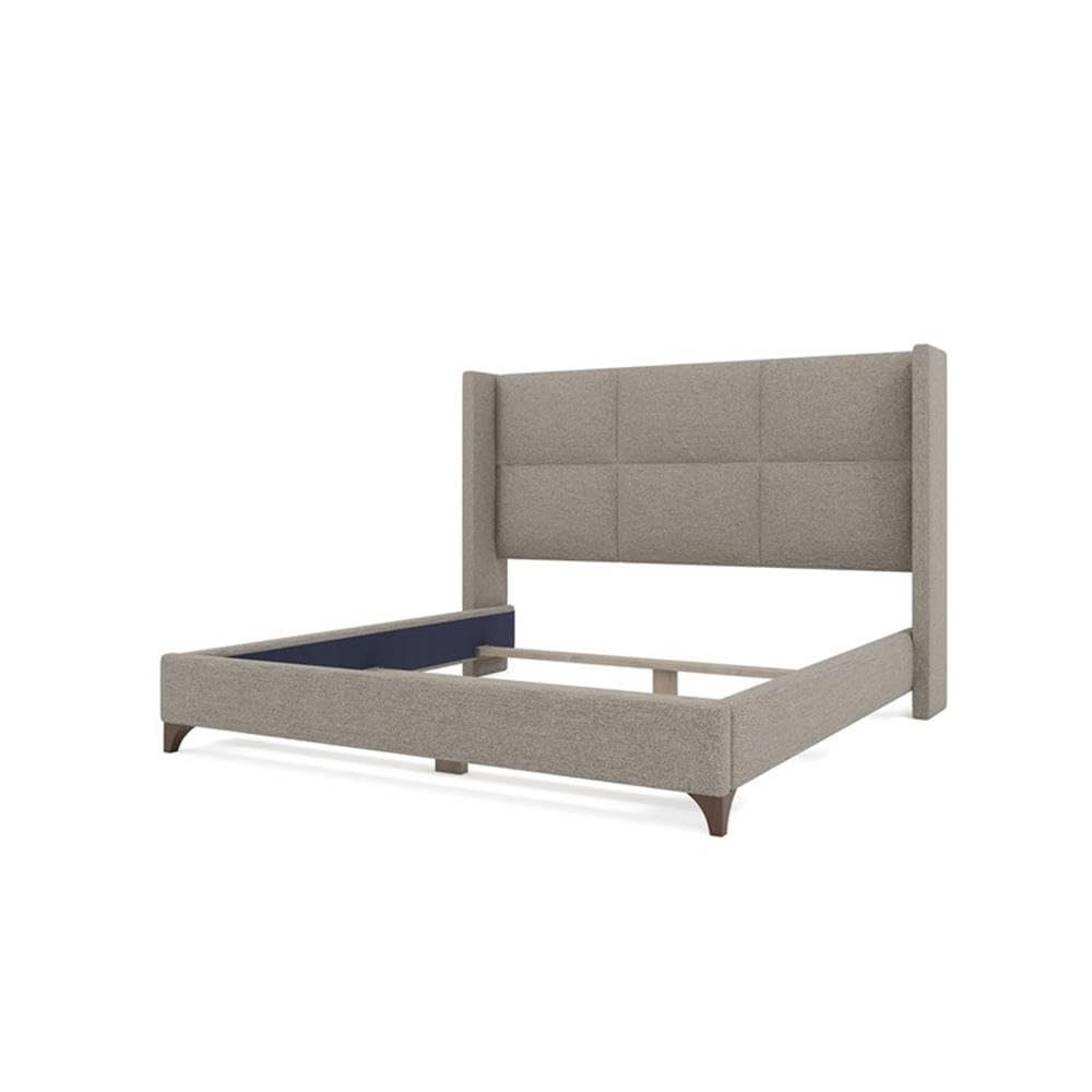 BOWERY HILL Modern Upholstered Queen Bed, Gray Performance Fabric, Square-Panel Headboard, Solid Wood Frame, Adjustable Base Compatible, Stain-Resistant Fabric, Bedroom Furniture