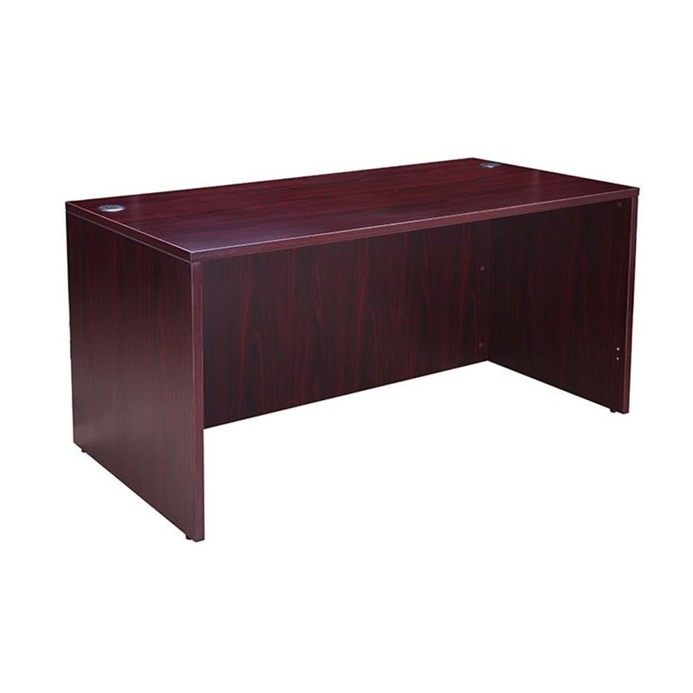 Boss Office Products Holland 71" Executive Desk and Credenza with Dual File Storage Pedestal and Hutch, Mahogany
