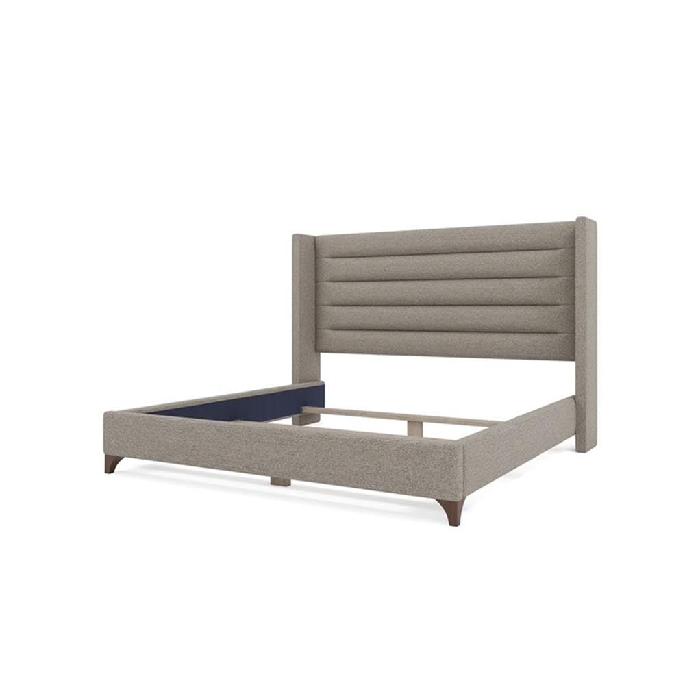 BOWERY HILL King Platform Bed Frame, Gray Performance Fabric Upholstery, Horizontal Channel Tufted Headboard, Solid and Engineered Wood, 57.5 in Tall, Modern Design for Bedroom or Guest Suite