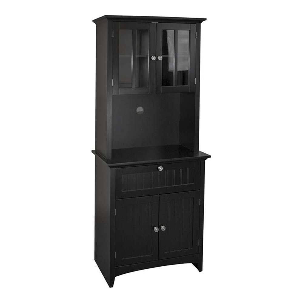 American Furniture Classics OS Home and Office Framed Glass Doors and Drawer in Black Kitchen Buffet with Hutch