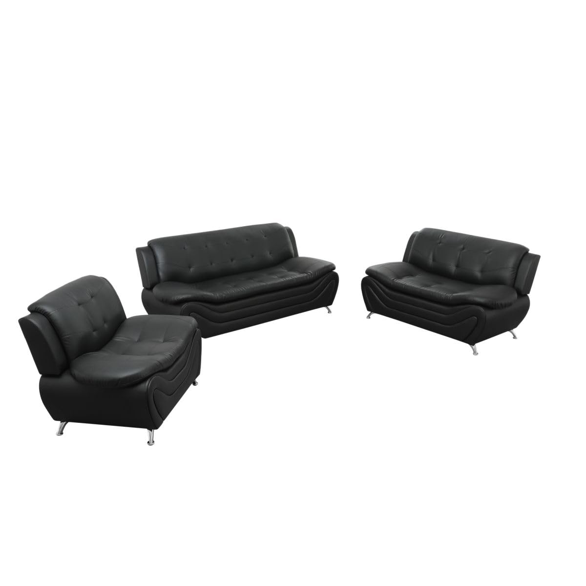 UOCFYK Lounge Comfy Faux Leather Sectional Sofa Modern Couch for Small Living Room/Dorm/Bedroom/Office/Apartment for Small Spaces, (Black-1, Three-Piece)