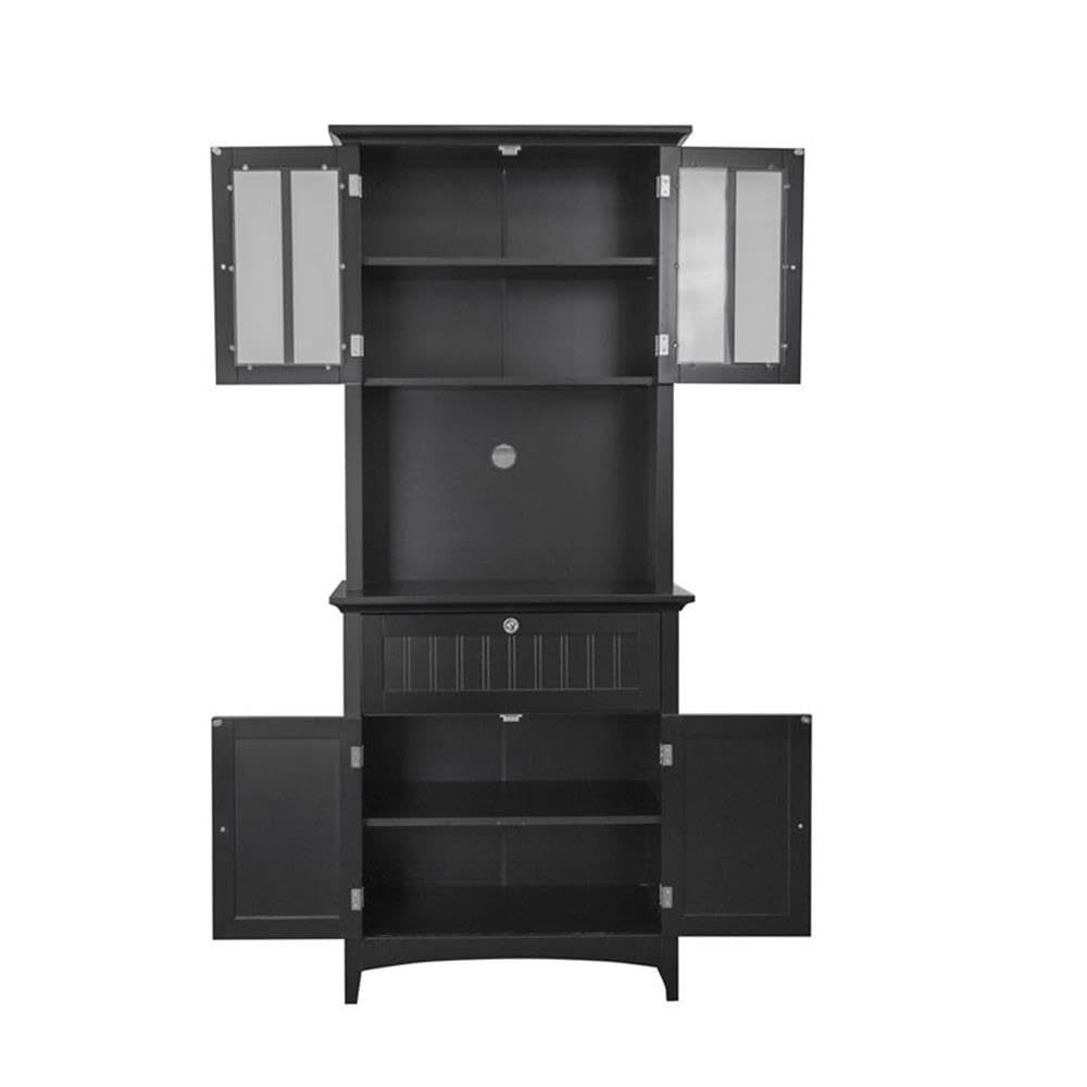 American Furniture Classics OS Home and Office Framed Glass Doors and Drawer in Black Kitchen Buffet with Hutch