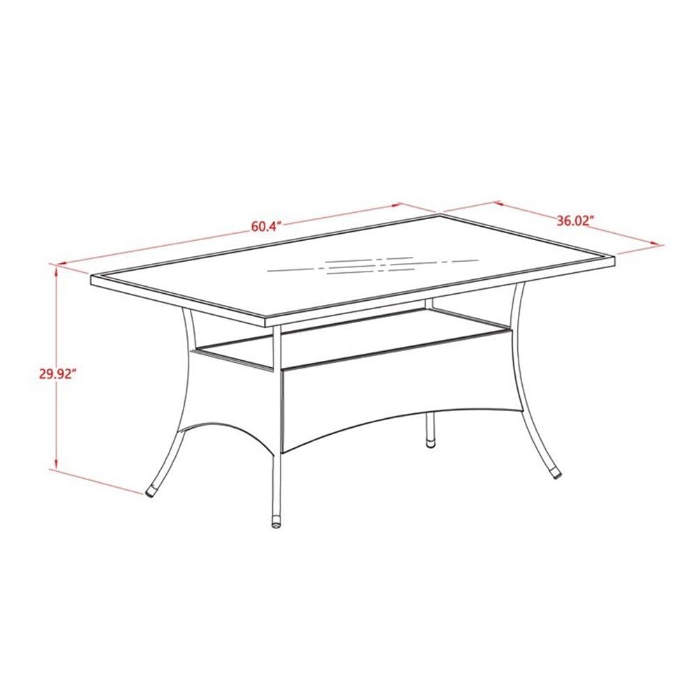 East West Furniture OSOS7-03A 7 Piece Patio Furniture Sets Wicker Outdoor Set Consist of a Rectangle Dining Table with Glass Top and 6 Balcony Armchair with Cushion, 36x60 Inch, Natural Linen