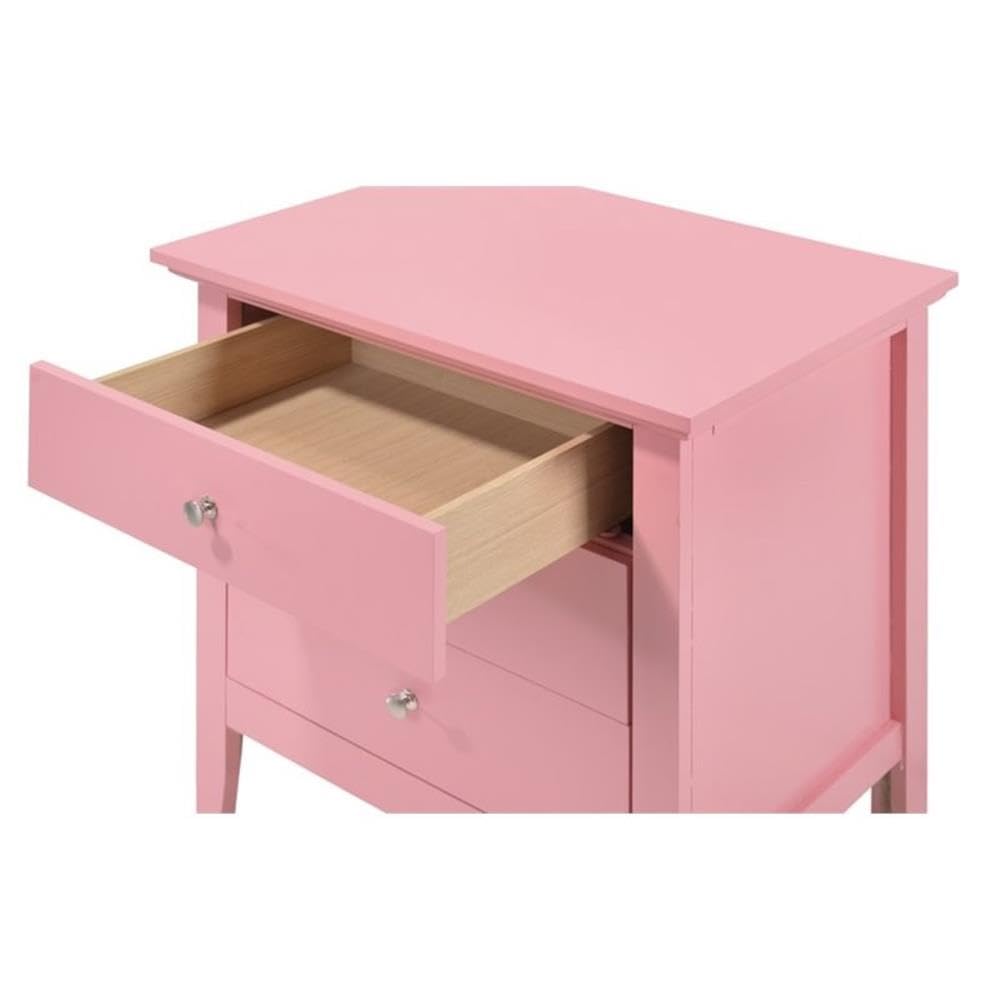Glory Furniture Hammond 3 Drawer Nightstand in Pink