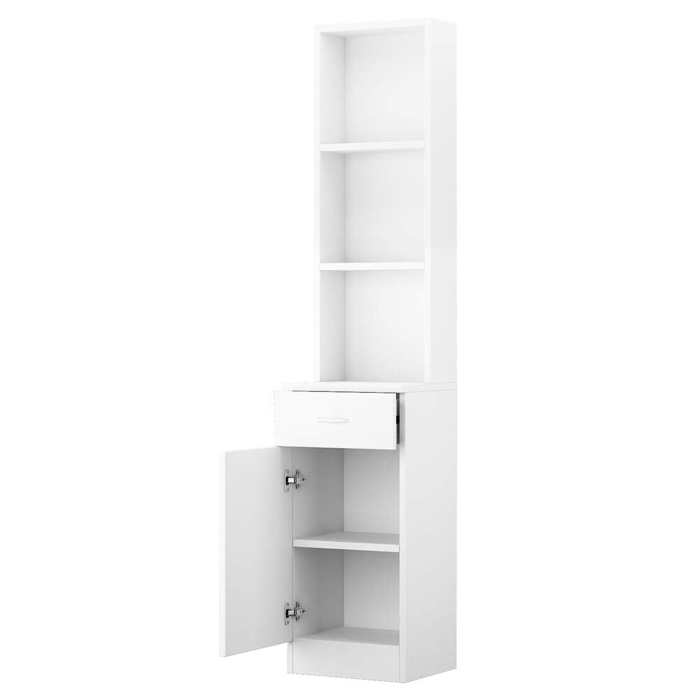 WZONICE98 Barber Cabinet with 5 Compartments, 1 Drawer and 1 Door, White Salon Station for Hair Stylists, Professional MDF Storage Cabinet for Beauty Salon, Spa, Home