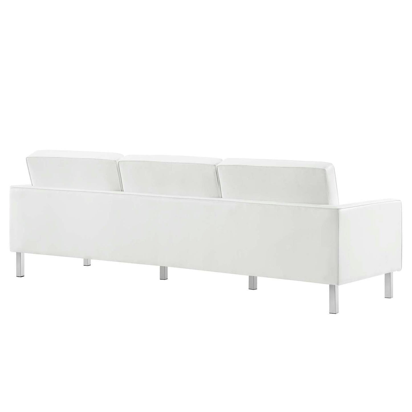 Modway Loft Tufted Button Faux Leather Upholstered Sofa in Silver White