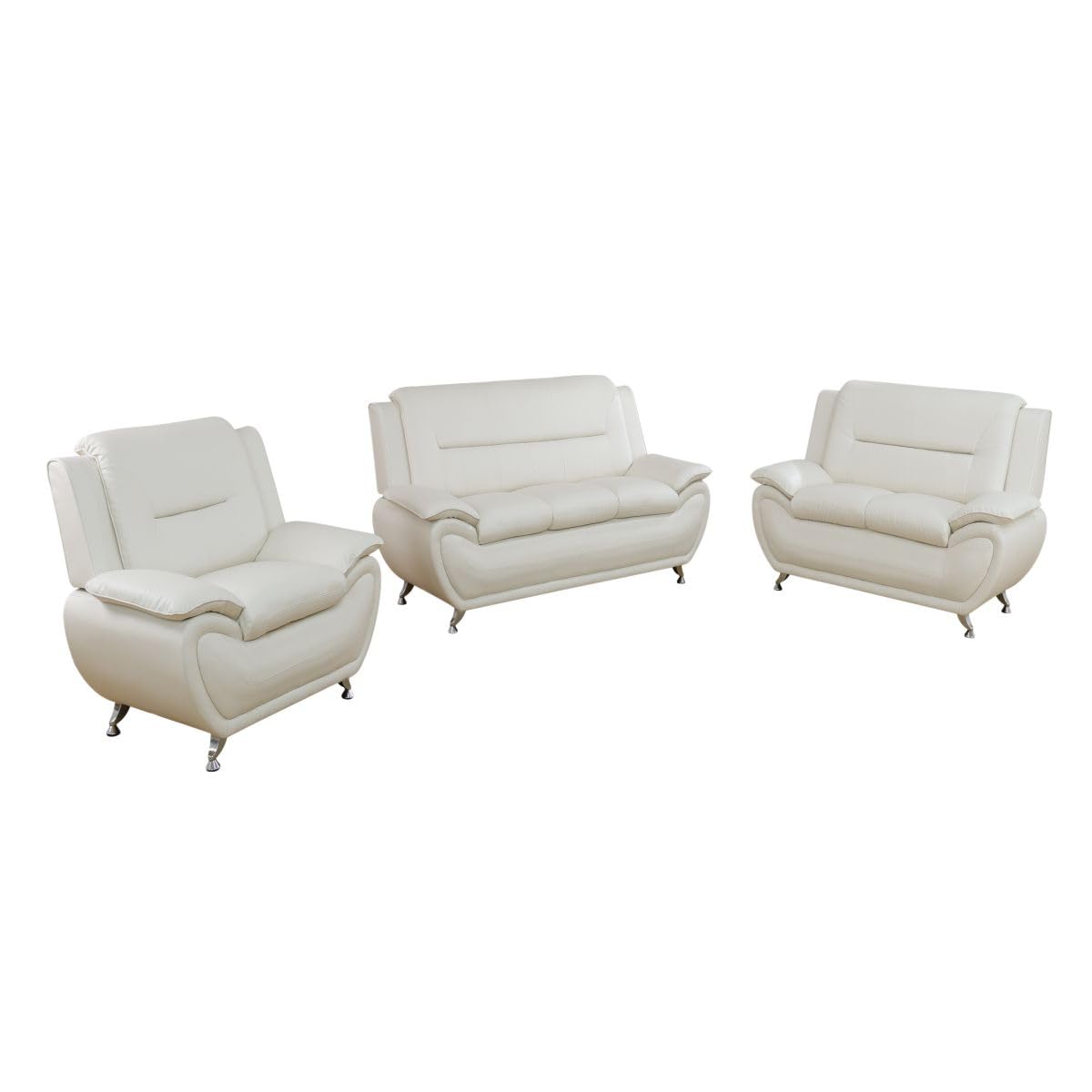 UOCFYK Lounge Comfy Faux Leather Sectional Sofa Modern Couch for Small Living Room/Dorm/Bedroom/Office/Apartment for Small Spaces, (White, Three-Piece)