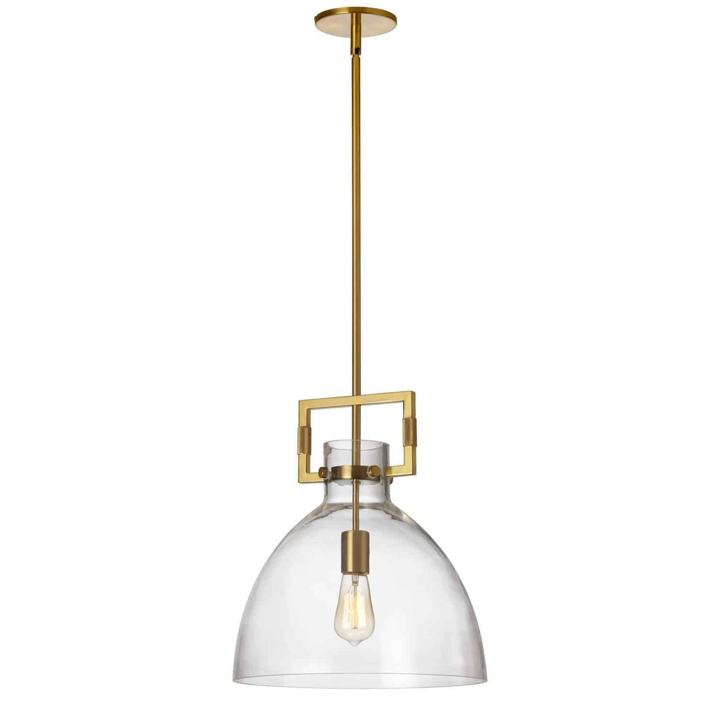 Dainolite Liberty 1-Light Dimmable Pendant Light Aged Brass 13.75in  Clear Glass Shade Model LBY-141P-AGB