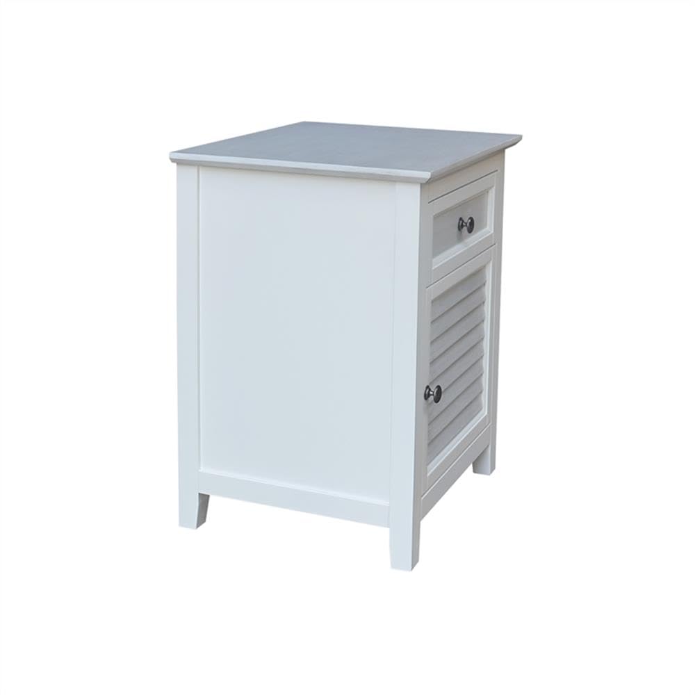 Pemberly Row Solid Wood Nightstand, Chalk and White Finish, 2-Tone Design with Drawer and Cabinet, 13.9 in Door Opening, Ball Bearing Glides, Farmhouse Coastal Style Bedroom Storage Furniture