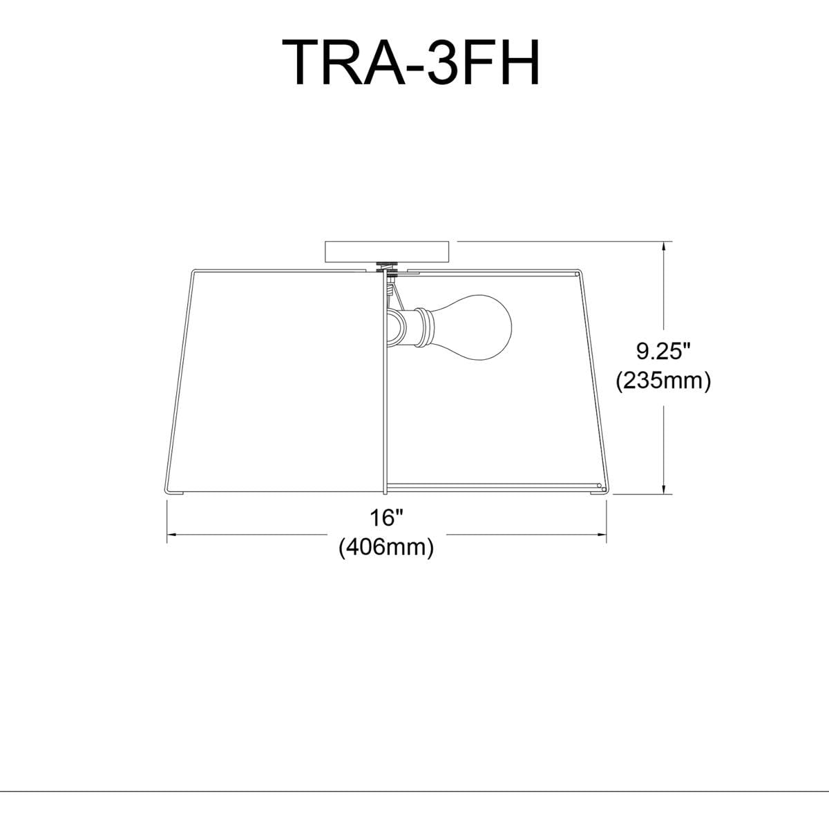 Dainolite Trapezoid Flush Mount Light, 3-Light, 180W, Cream, Model TRA-3FH-BK-CRM, Black Finish