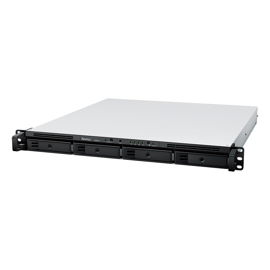 Synology RackStation RS822+ NAS Server with Ryzen 2.2GHz CPU, 32GB Memory, 8TB SSD Storage, 4 x 1GbE LAN Ports, DSM Operating System Bundle with Rail kit