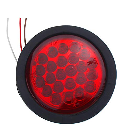 All Star Truck Parts 4in Round LED Trailer Tail Light, IP67 Waterproof, DOT Certified, 24 LED, 4 Red + 2 White, Polycarbonate