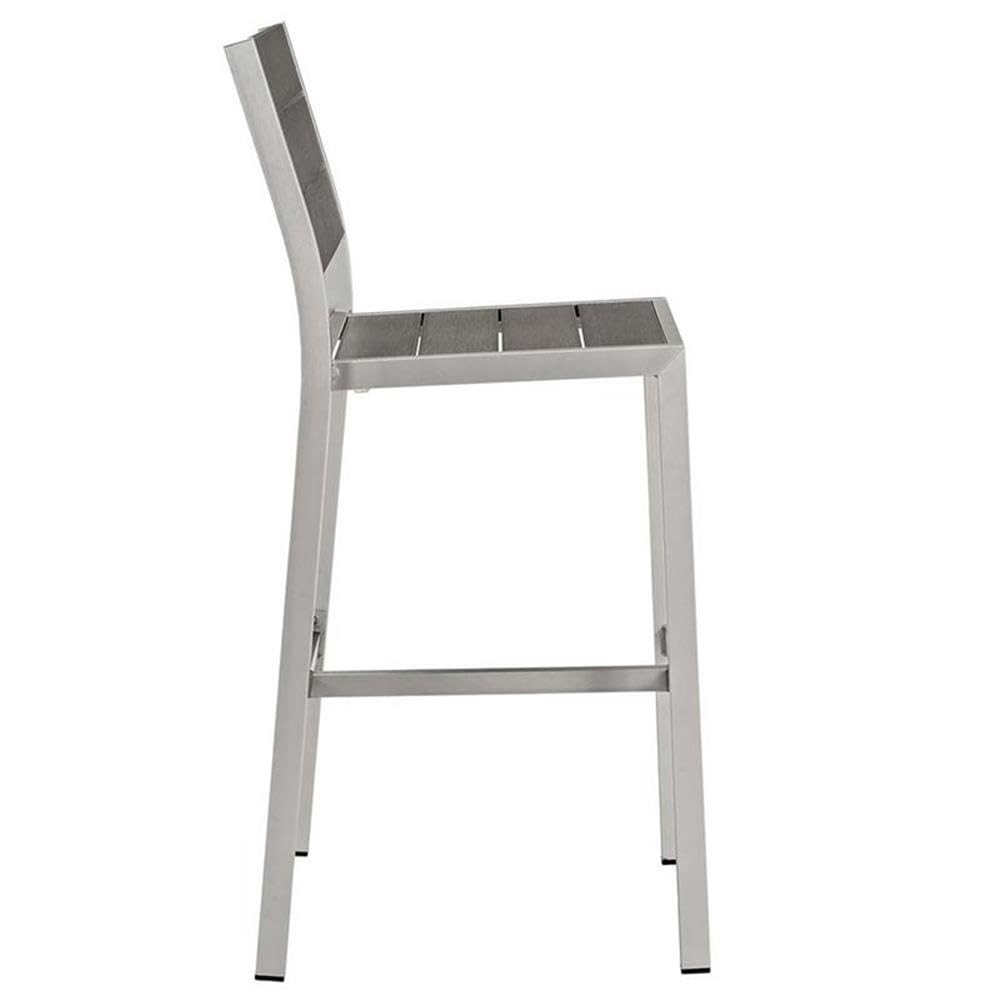 Modway Shore Outdoor Patio Aluminum Set of 2 Armless Bar Stool in Silver Gray