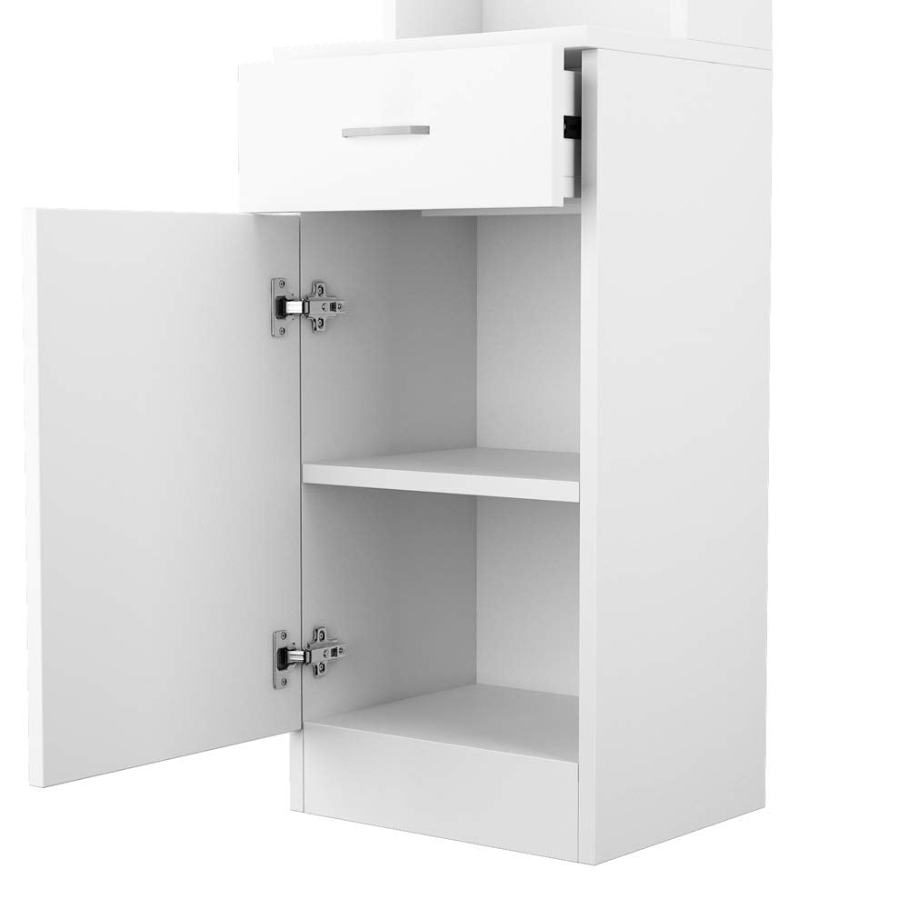 WZONICE98 Barber Cabinet with 5 Compartments, 1 Drawer and 1 Door, White Salon Station for Hair Stylists, Professional MDF Storage Cabinet for Beauty Salon, Spa, Home