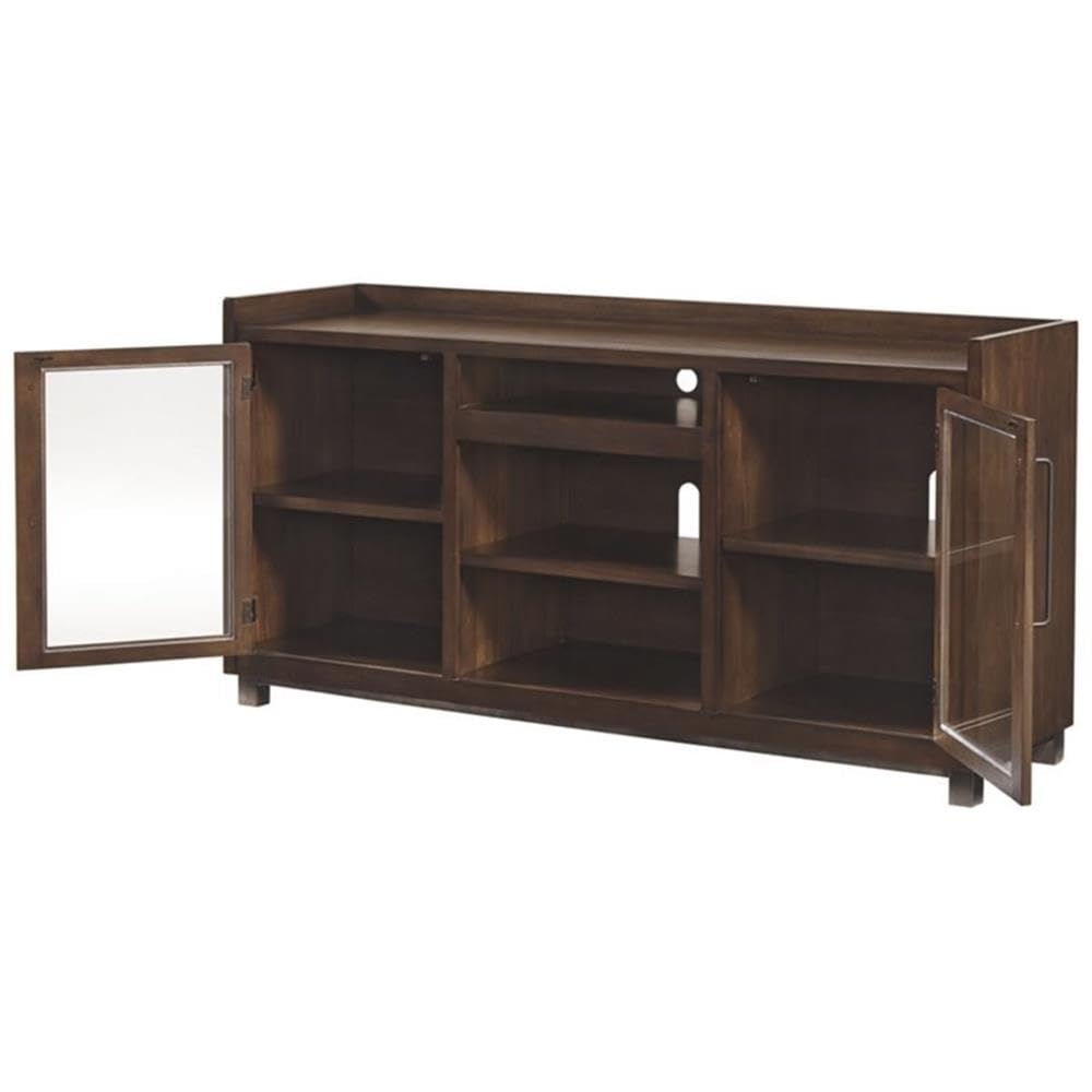 Signature Design by Ashley Starmore Urban TV Stand Fits TVs up to 68", 2 Glass Cabinets and Adjustable Shelves For Storage, Brown