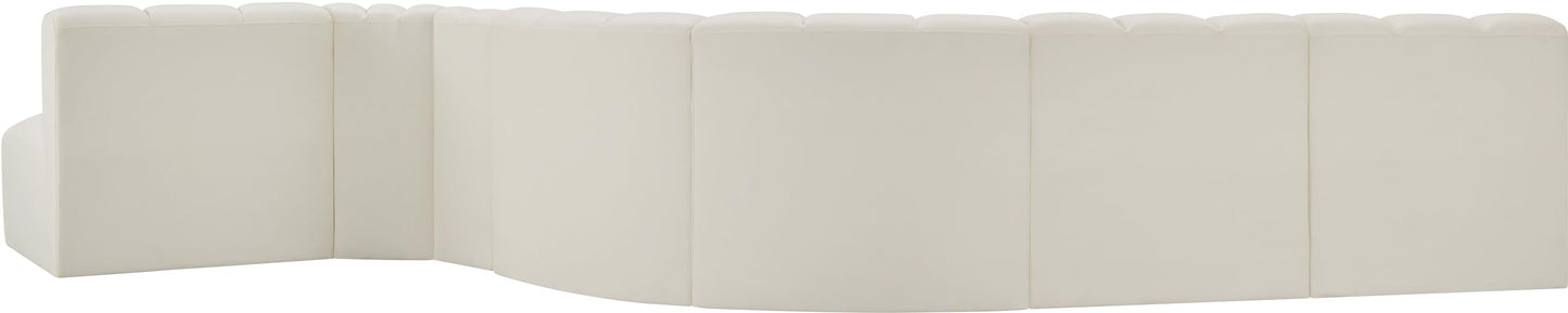 Meridian Furniture 101Cream-S7C Arc Collection Modern | Contemporary Modular Sofa with Soft Cream Vegan Leather, Deep Channel Tufting, Modular Design, 170" W x 62" D x 30" H, Cream