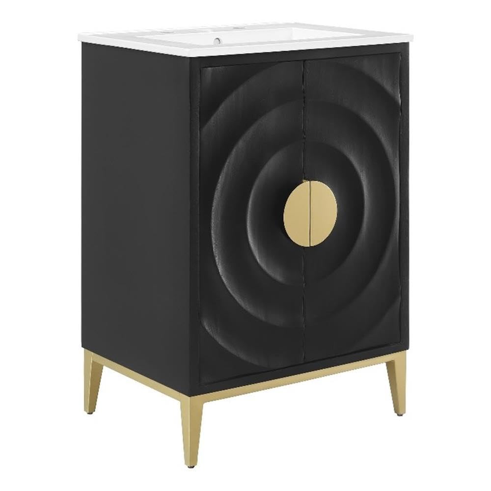 Modway Beau 24 Inch Wood Bathroom Vanity Cabinet in White Black