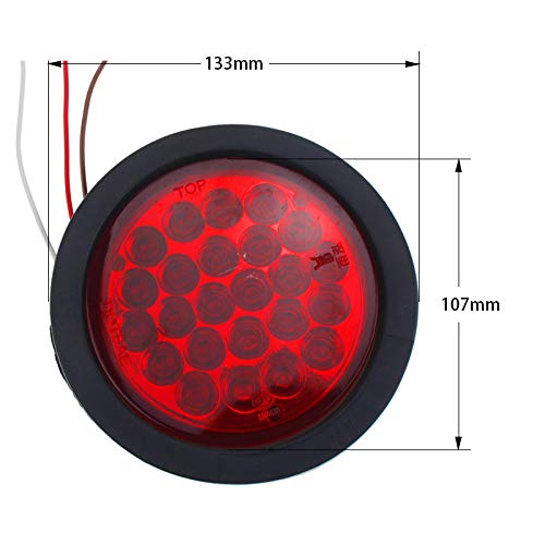 All Star Truck Parts 4in Round LED Trailer Tail Light, IP67 Waterproof, 24 LEDs, 2 Red + 2 White, Model ASTPL012R4C2