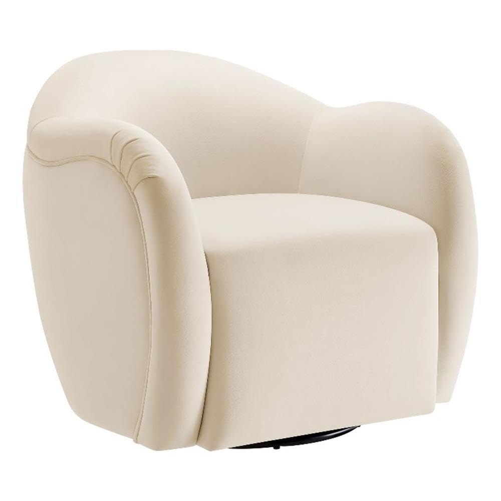 Modway Compose Performance Velvet Swivel Armchair in Alabaster - Barrel Accent Chair - Comfy Round Single Sofa Chair with 360° Rotation - Modern Upholstered Club Chair for Living Room, Bedroom