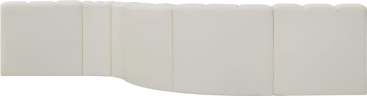 Meridian Furniture 101Cream-S6A Arc Collection Modern | Contemporary Modular Sofa with Soft Cream Vegan Leather, Deep Channel Tufting, Modular Design, 145" W x 53" D x 30" H, Cream