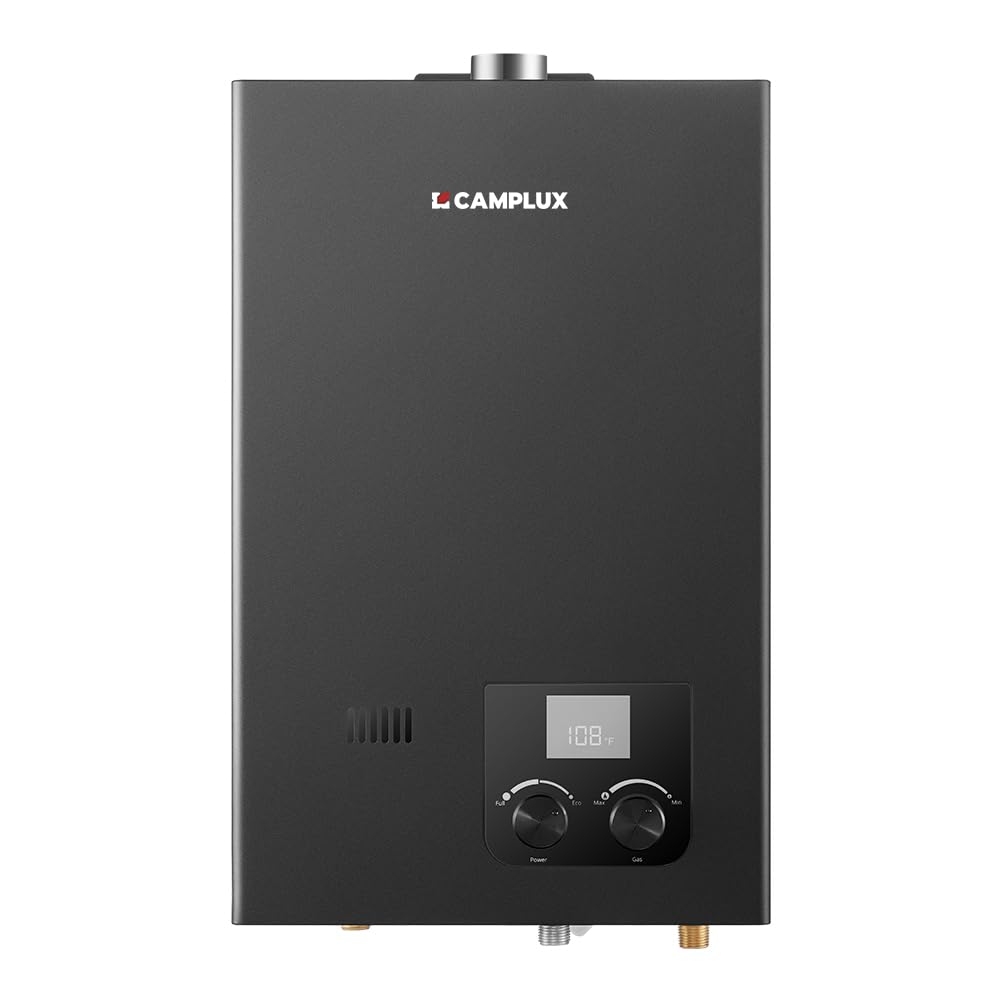 CAMPLUX Gas Tankless Water Heater Indoor, 2.64 GPM, CM264 Propane Tankless Water Heater, 68,000 BTU On Demand Instant Hot Water, Black