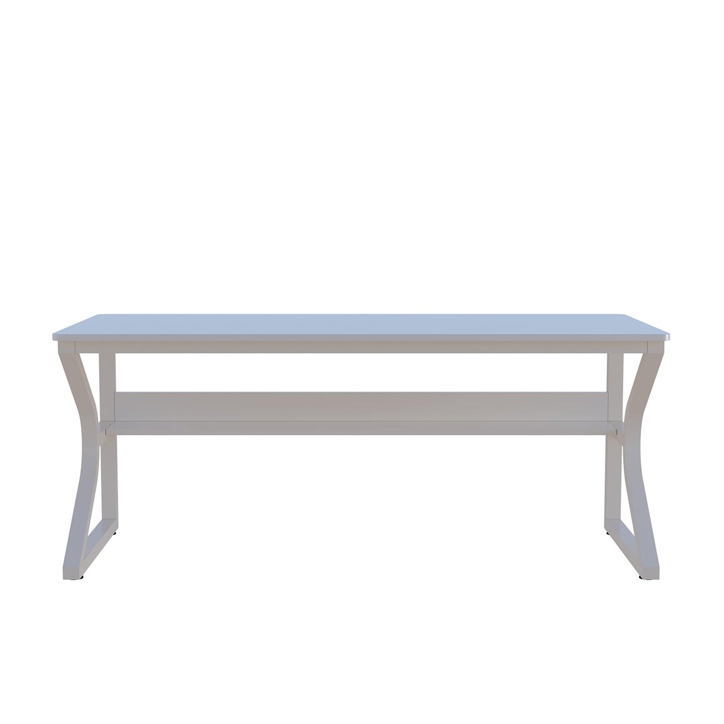 OSCHF Extra Long Desk with Bookshelf - 63" Double Long Writing Table for 2-Person Workstation, Modern Study Work Computer Desk for Home and Office, Warm White