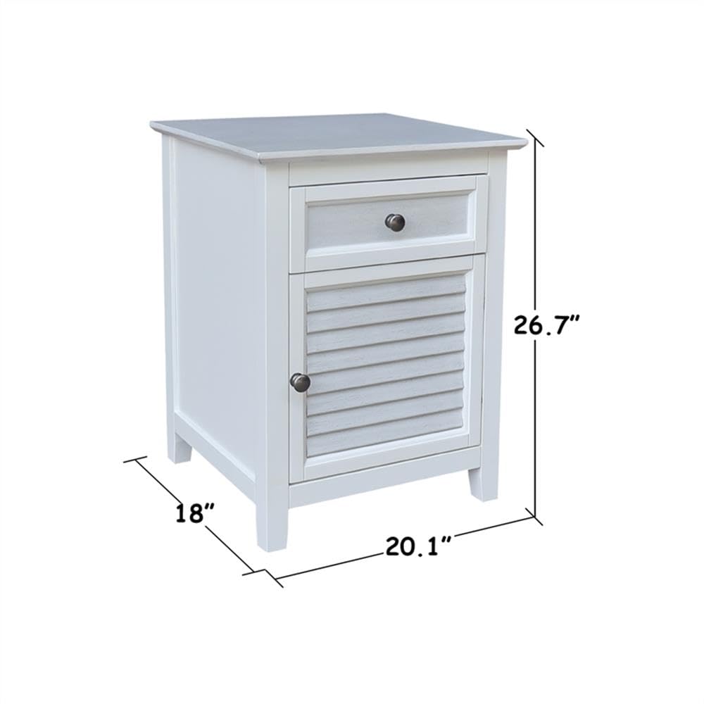 Pemberly Row Solid Wood Nightstand, Chalk and White Finish, 2-Tone Design with Drawer and Cabinet, 13.9 in Door Opening, Ball Bearing Glides, Farmhouse Coastal Style Bedroom Storage Furniture