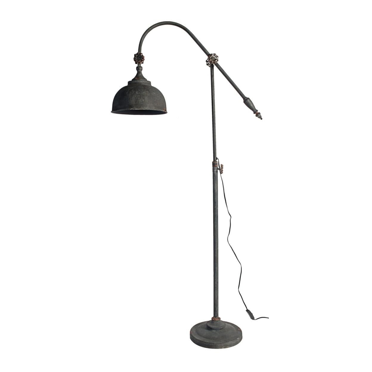 Benzara Iron Floor Lamp, Adjustable Length Arm, Industrial Style, 67 in., Antique Black, Model BM285020