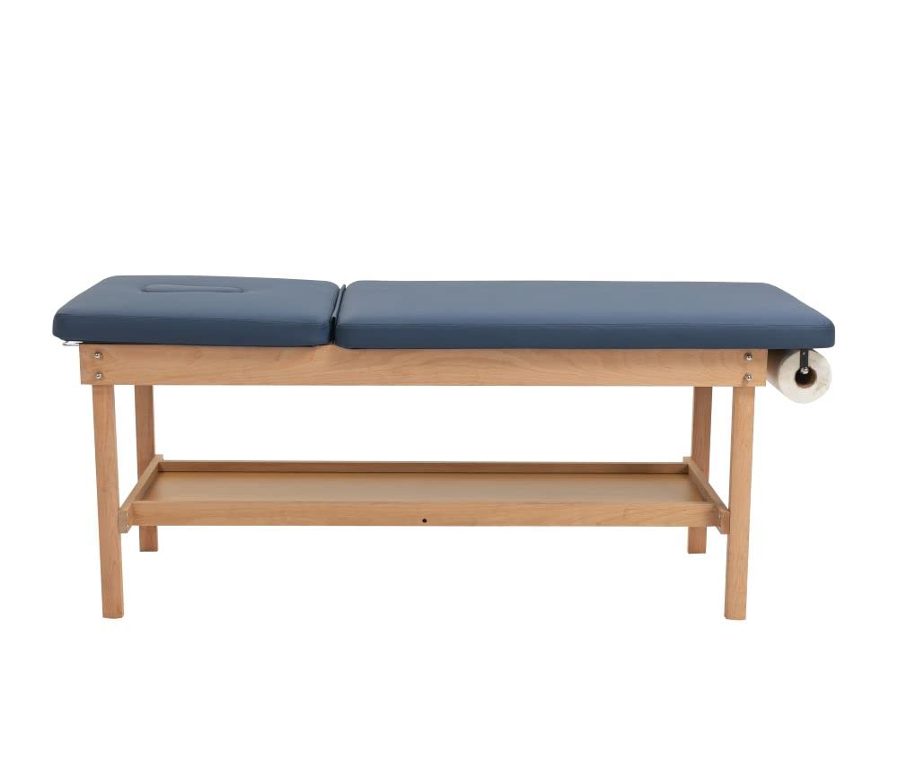 Carenovo 27.5" Width Comfortable Medical Exam Table & Bed with Wooden Storage Base and Paper Holder for Treatment Clincal (Blue)