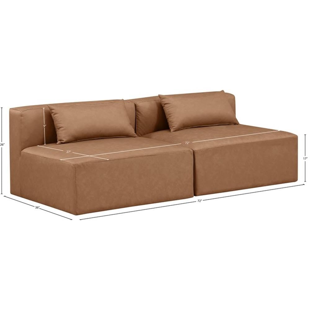 Meridian Furniture 668Brown-S72A Cube Collection Modern | Contemporary Modular Sofa with Soft Brown Vegan Leather, Modular to Create Infinite Configurations, 72" W x 36" D x 26" H, Brown