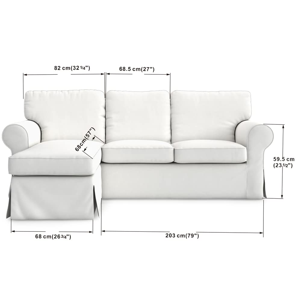 MASTERS OF COVERS Ektorp Loveseat (2 Seat) with Chaise Lounge Cover Replacement Customized for IKEA Ektorp Sectional 3 Seat Sofa Slipcover Replacement (Titanium Grey)