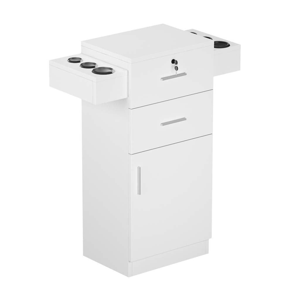 White Salon Cabinet, Storage Cabinet & Drawers, Stylist Barbershop Salon Locker Trolley Stations Beauty Salon Equipment, Portable Organizer Station for Barbershop Beauty Spa