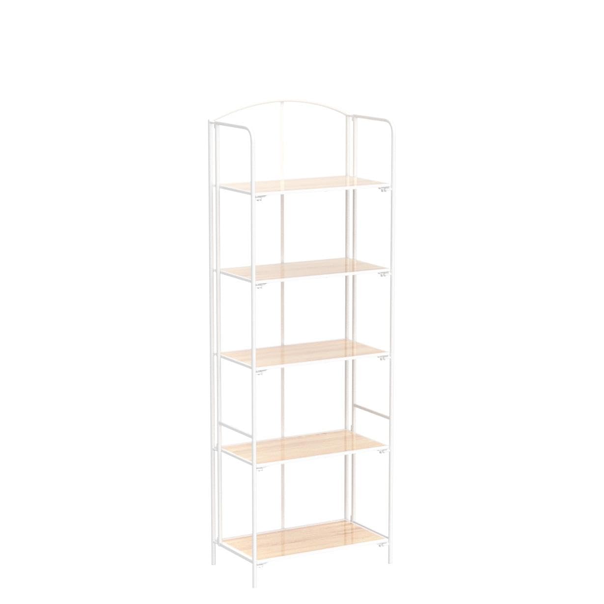 Crofy 5-Tier Foldable Bookshelf, White Frame & White Oak Shelves