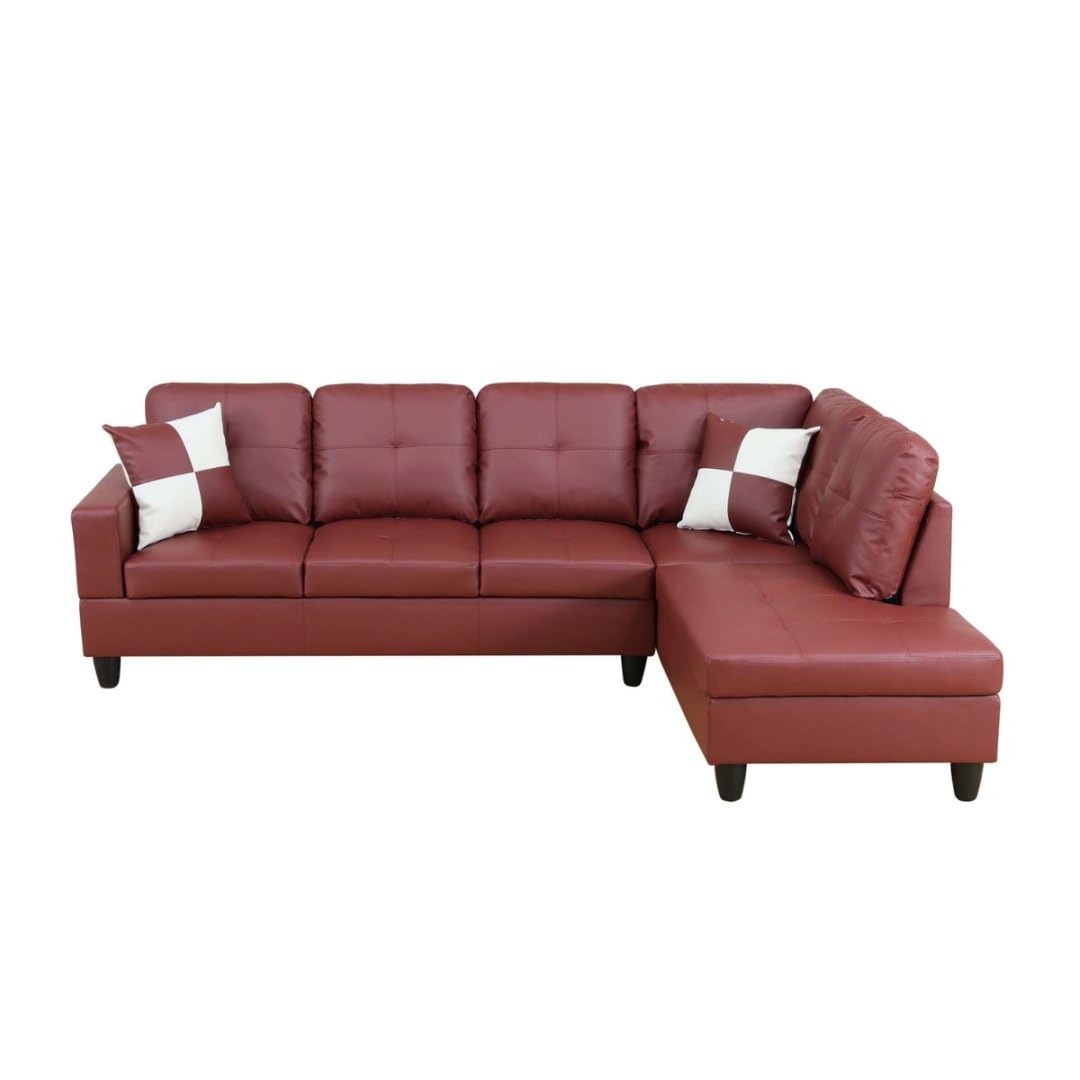 NicBex Leather 103.5" L Shaped Couch Sectional Couches for Living Room, 2-Piece Modular Sofa with Movable Chaise & Deep Seat for Apartment, Bedroom, Office, Red