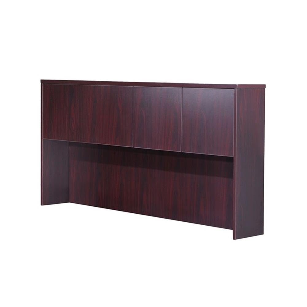 Boss Office Products Holland 71" Executive Desk and Credenza with Dual File Storage Pedestal and Hutch, Mahogany