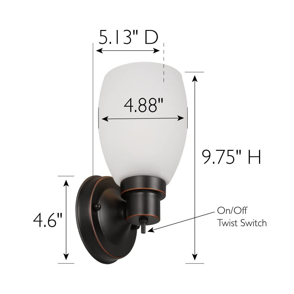 Design House Lydia Wall Sconce, Dimmable, Frosted Glass Shade, Oil-Rubbed Bronze Finish, Model 588814-ORB