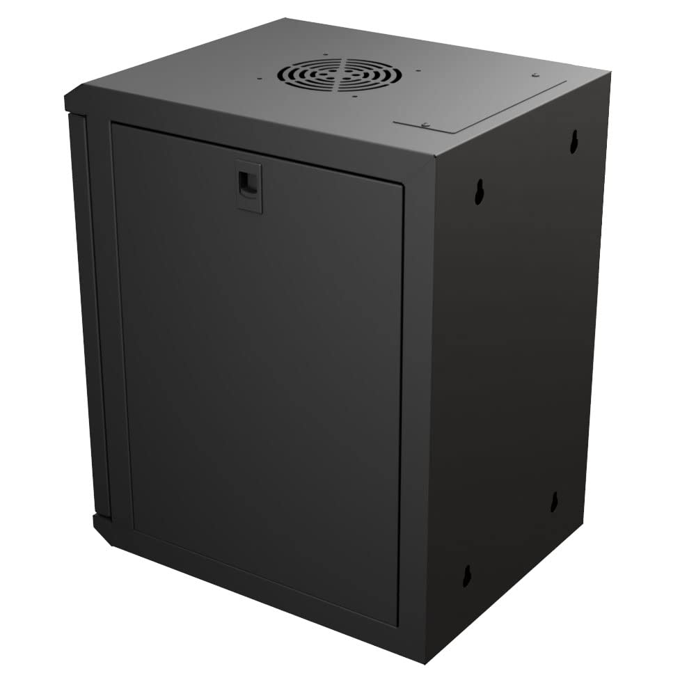NavePoint 9U 10 Inch Network Server Cabinet, 15.75 inch Deep, Glass Door, Black, Wall Mountable, 2 x Shelves, 1 x Blank Panel