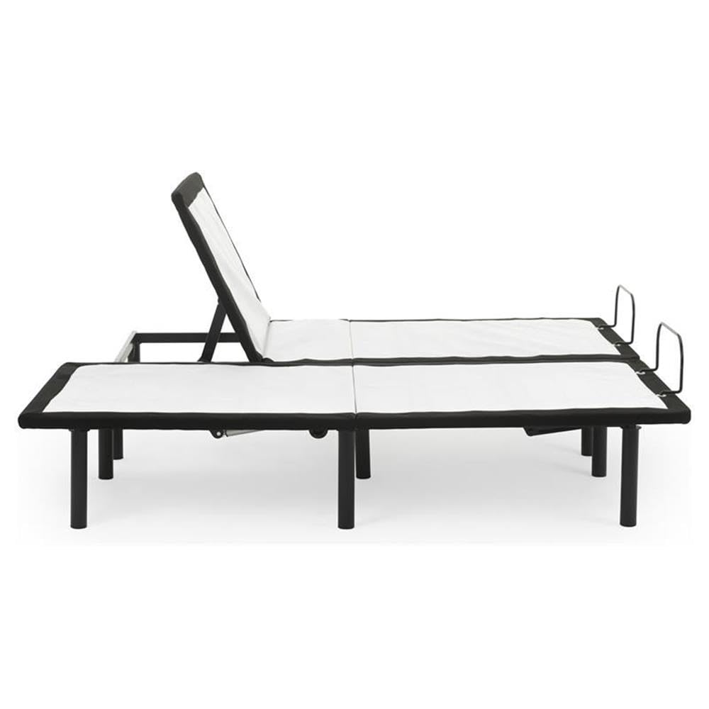 Pemberly Row Model H Adjustable Split Cal King Bed Base, Black Finish, Metal Construction, 15 in Height, Foldable Design, Wired Remote Control, Head/Foot Articulation, Solid 12 in Legs, Bedroom Use