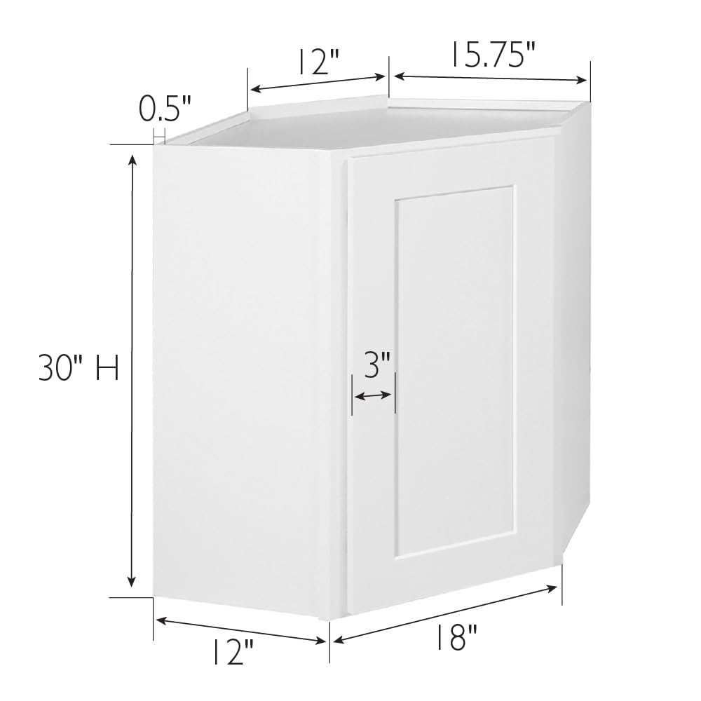 Design House Brookings Shaker Unassembled Corner Wall Kitchen Cabinet WAC2430, 24 W x 12 D x 30 H, Painted White, Solid Wood, 561779