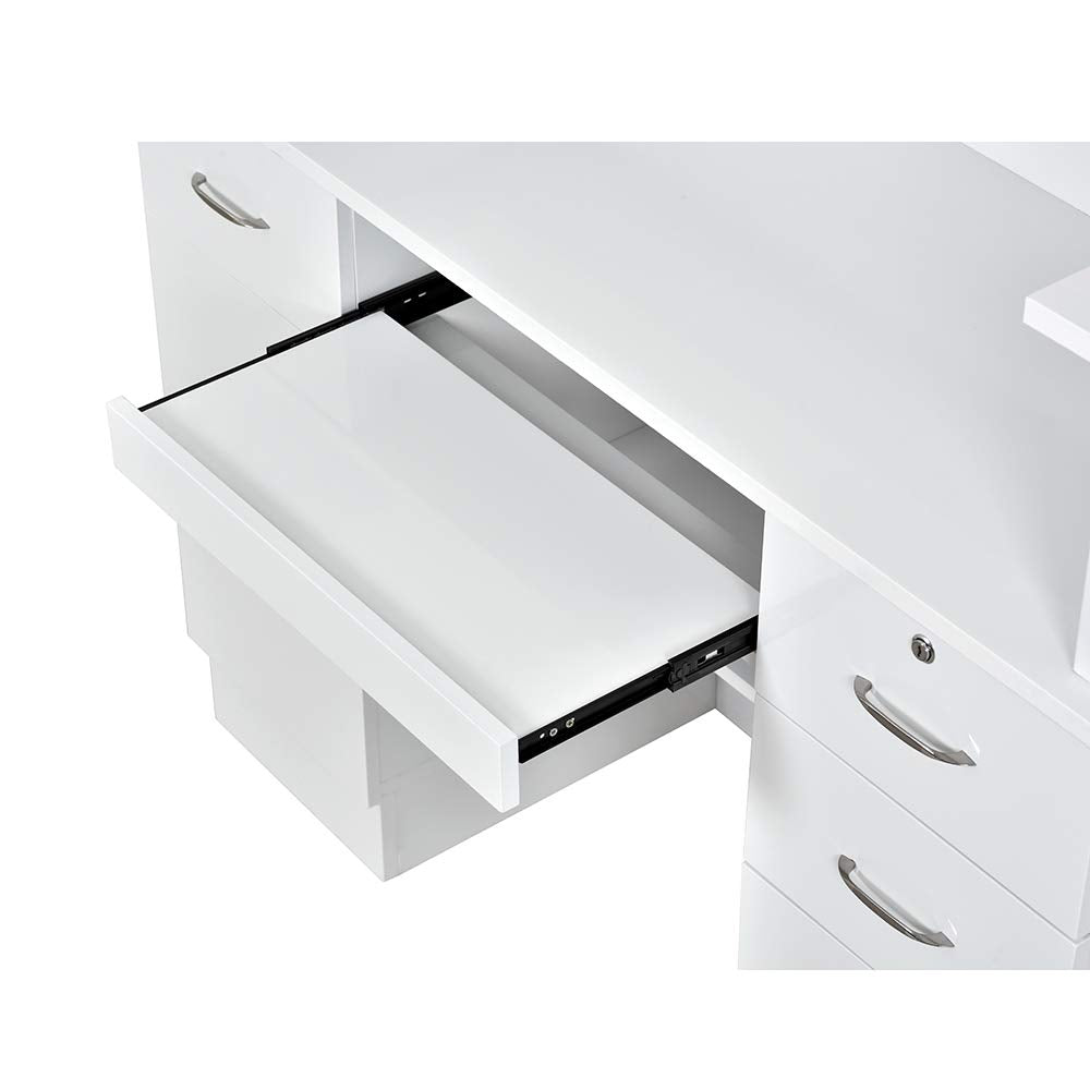 Dir Reception Desk, Receptionist Area Counter with LED Lights in White LANGARA