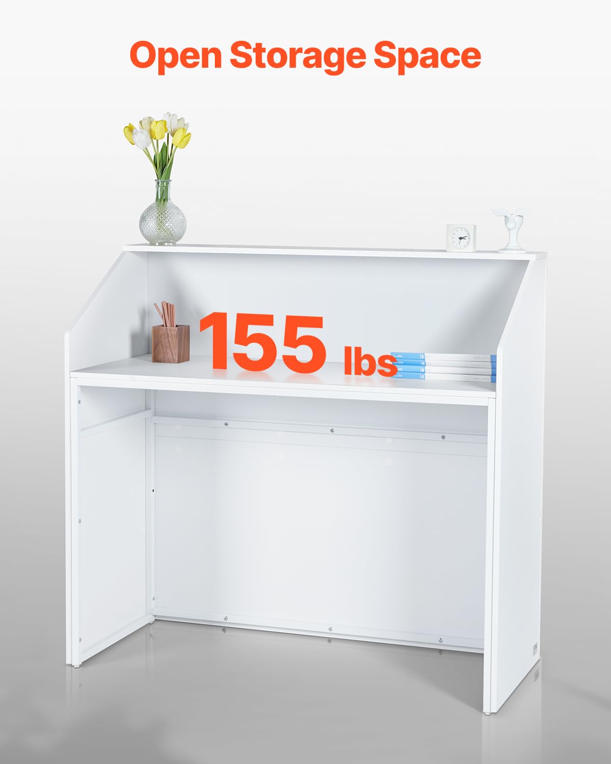 VEVOR Reception Desk, 46 Inch Rectangular Front Counter Table, Office Reception Desk, Retail Counter and Front Reception Counter, for Checkout, Lobby, Beauty Salon and Office, White