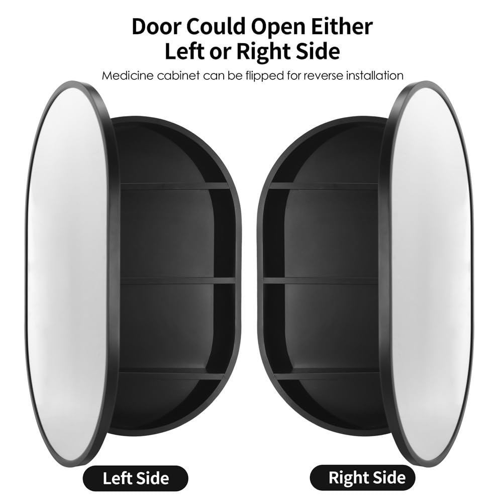 Movo 24 Inch x 36Inch Black Oval Mirror Medicine Cabinet Bathroom Wall Storage Cabinet Mirror Surface Mount Installation