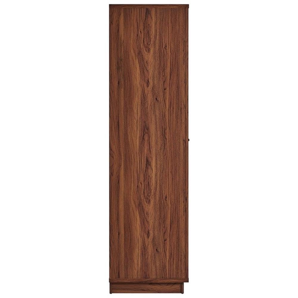 Pemberly Row Modern 70 in Tall Wood Grain Storage Cabinet, Walnut Finish, MDF and Particleboard Construction, Linen-Textured Doors, Soft-Close Hinges, Adjustable Shelves, Freestanding for Home or