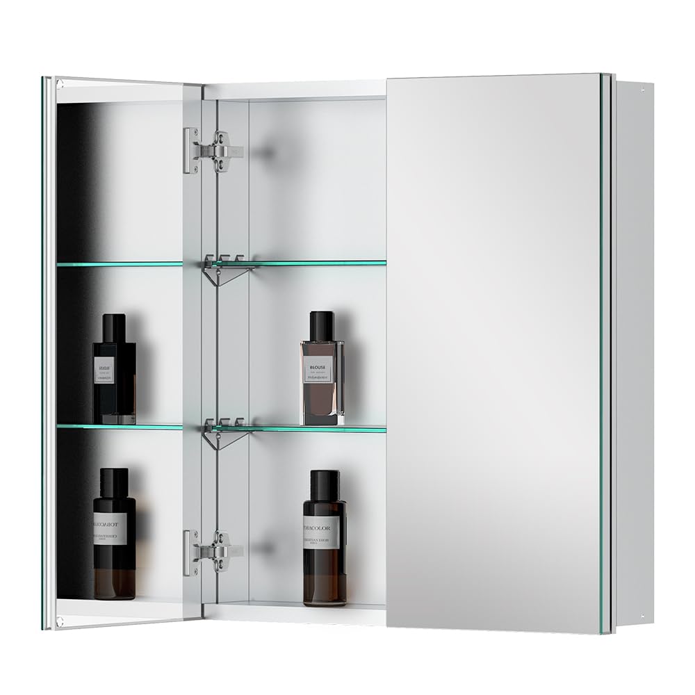Quavikey 24"x26" 2-Door Medicine Cabinet with Mirror, Recessed or Surface