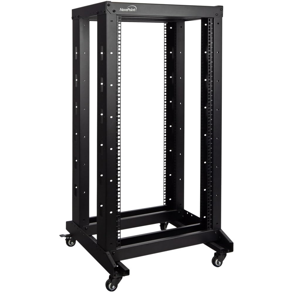 NavePoint 4ft Open Frame 19 Inch 22U 4-Post Network Server Relay Rack Rolling with Casters