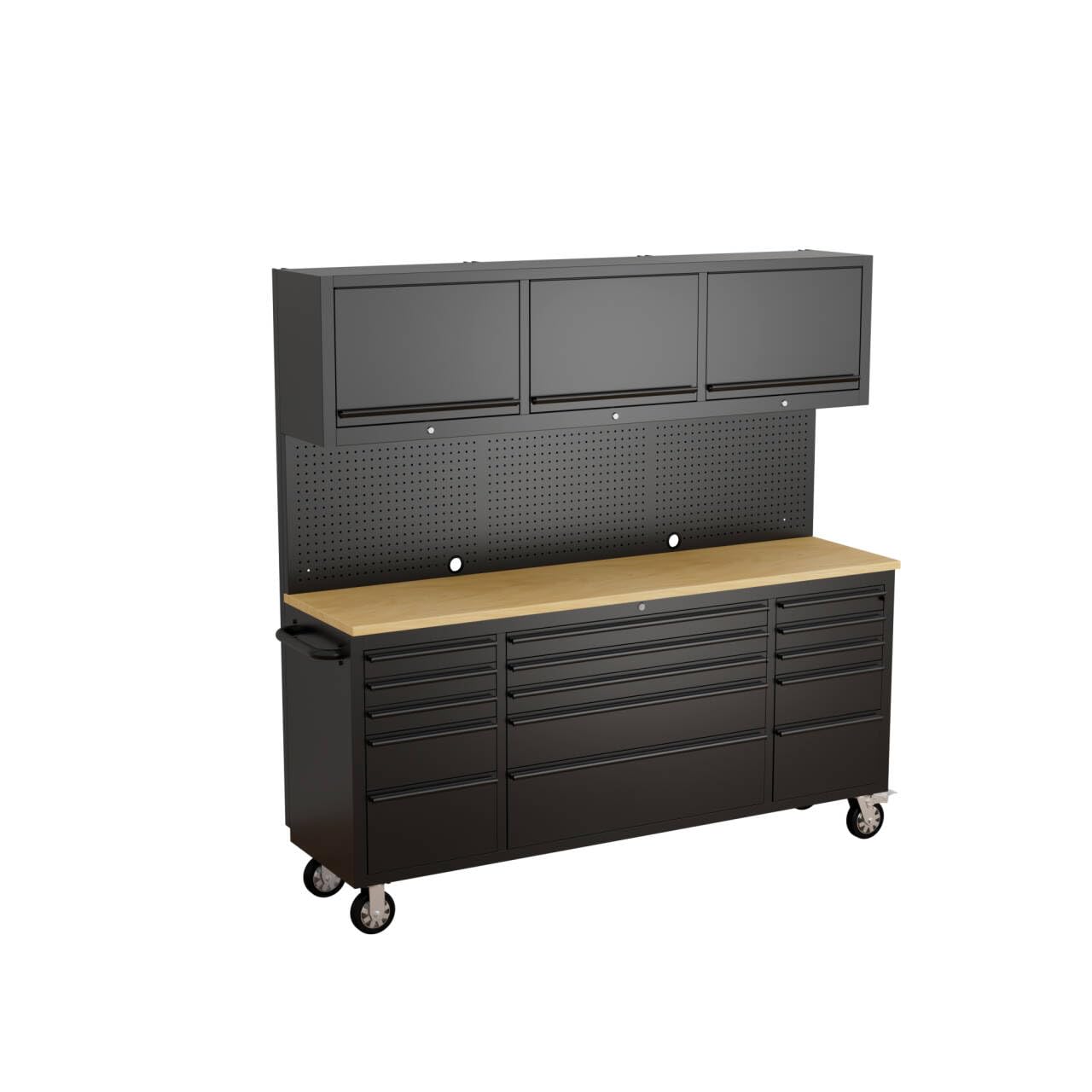 DOMINEVA 72-inch Heavy Duty Tool Chest & Rolling Workbench with 15 Drawers, Wheels,3 Upper Cabinet& Pegboard, for Garage, Shop, Workshop Use,Black
