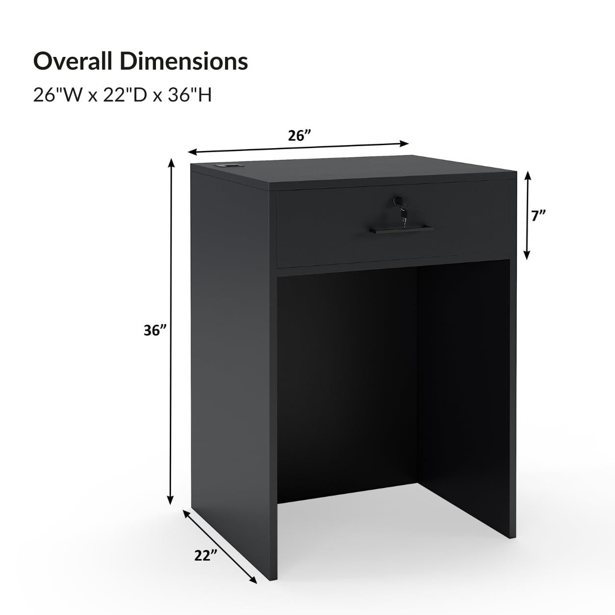 Host Stand with Drawer, Small Reception Desk, 26in Checkout Counter, Black