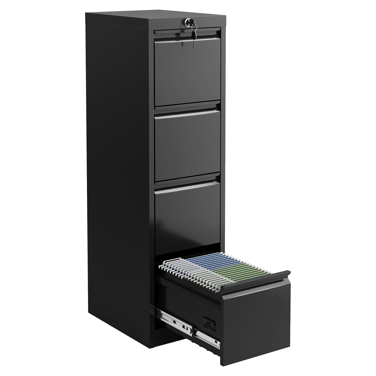 4-Drawer File Cabinet with Lock, 18" D Metal Black Vertical Filing Cabinet for Home Office, Hanging Letter/F4/A4/Legal Size Folders